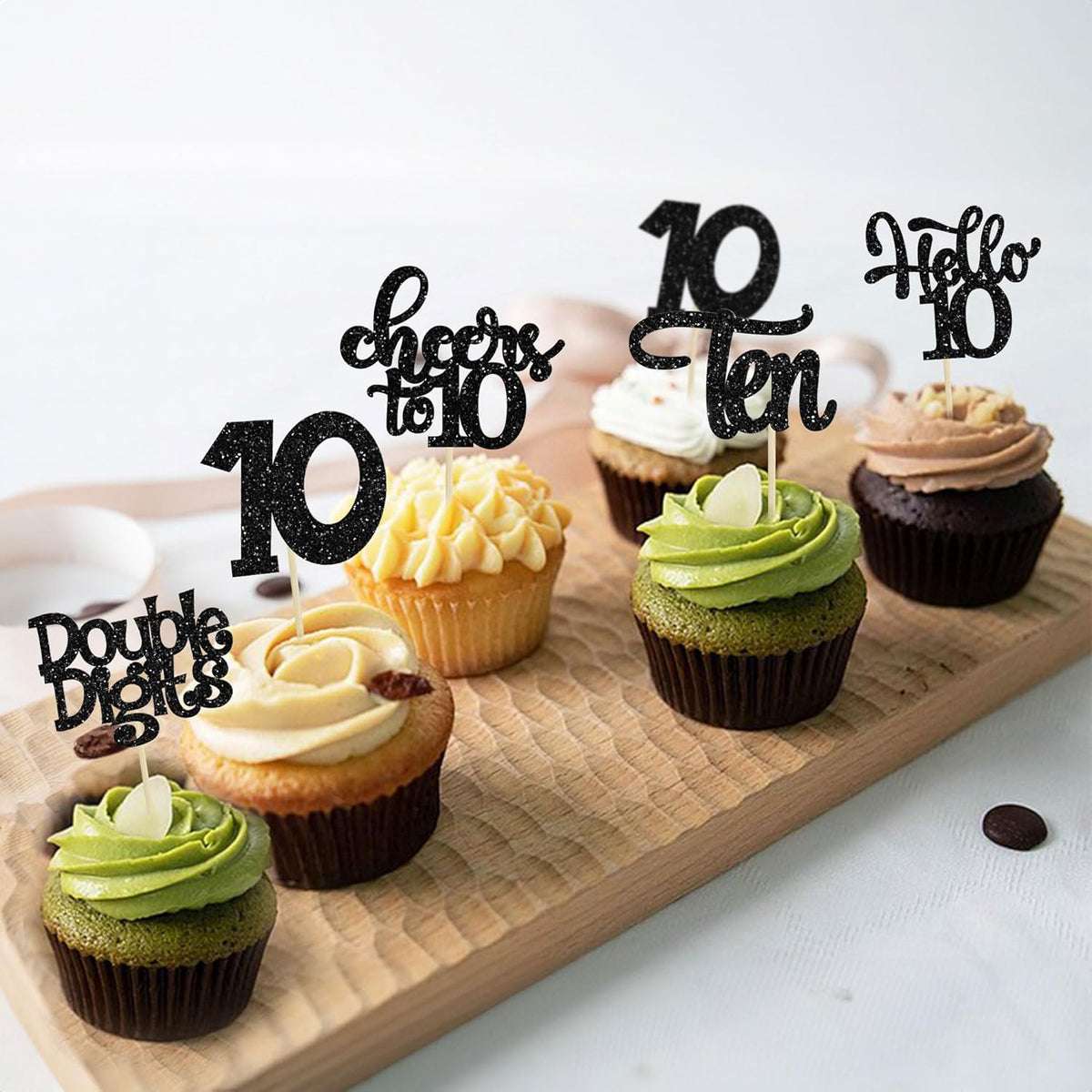 30Pcs 10th Birthday Cupcake Toppers Ten Double Hello 10 Cupcake Picks Cheers to 10 Years Old Cake