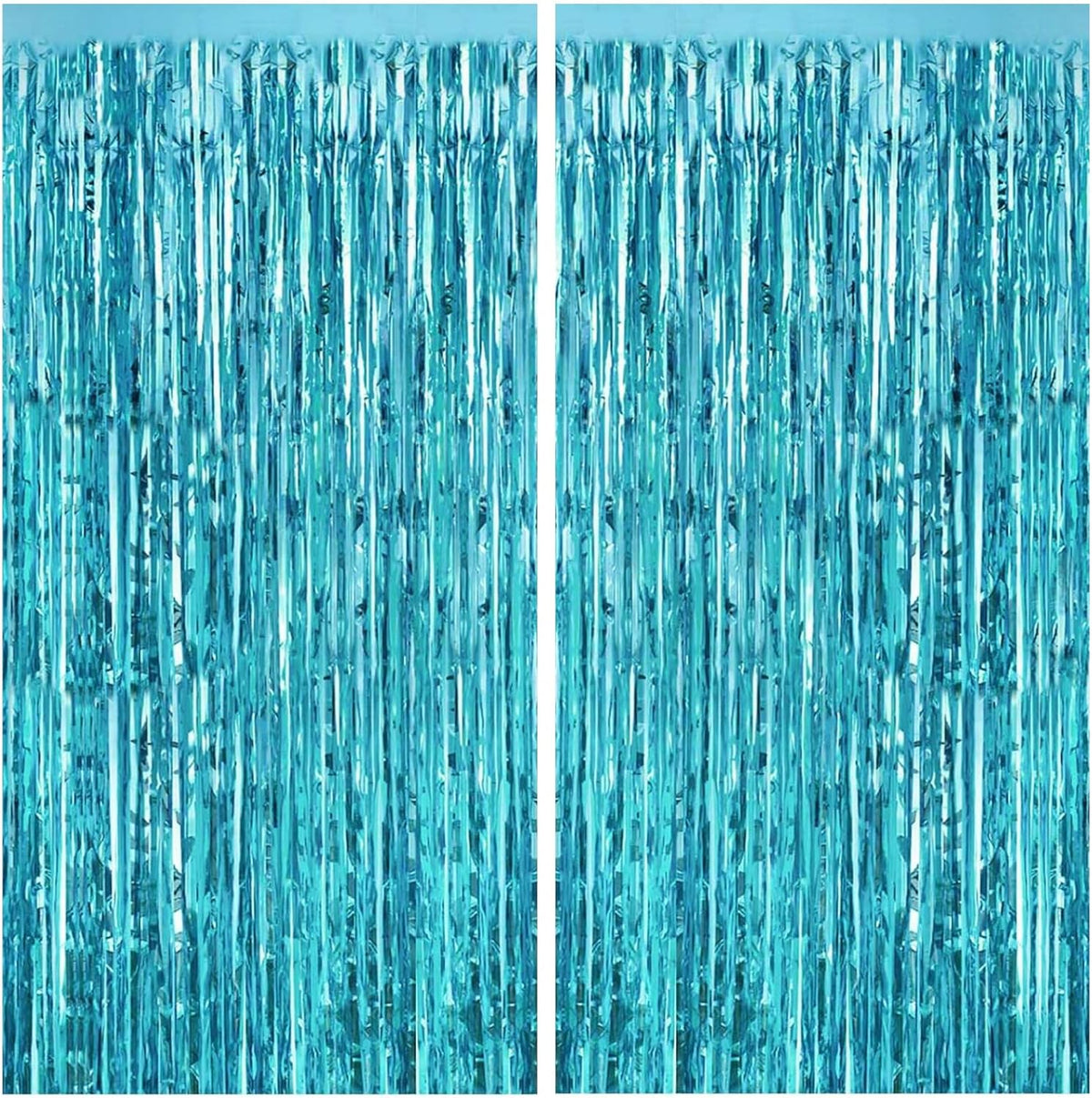 CANREVEL 2 Pack 3.3x8.2 Feet Light Blue Foil Fringe Backdrop Curtains, Tinsel Streamers Birthday