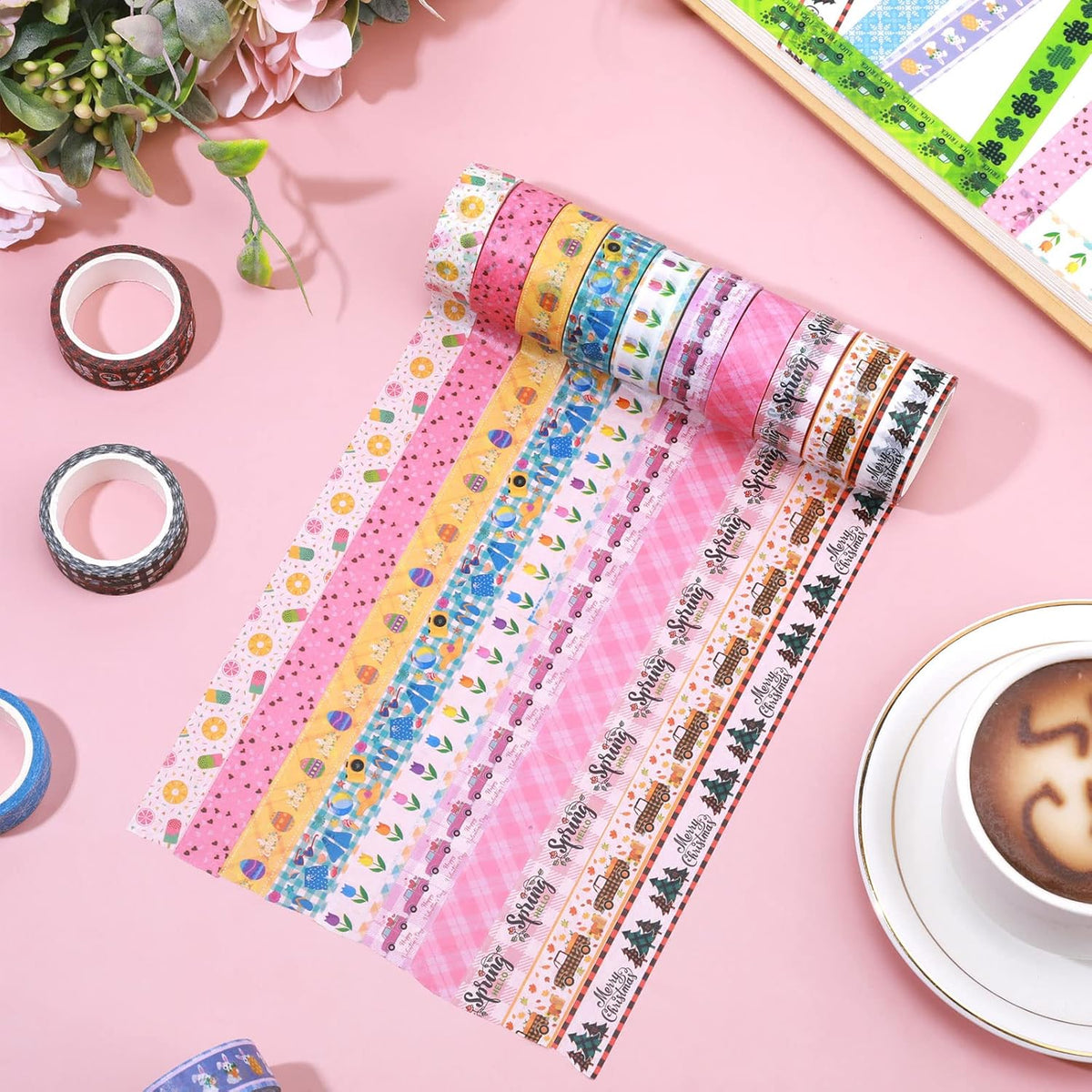 TaoBary 33 Rolls Holiday Plaid Washi Tape, 15 mm Seasonal Washi Tape Set Bohemian Colorful Vintage