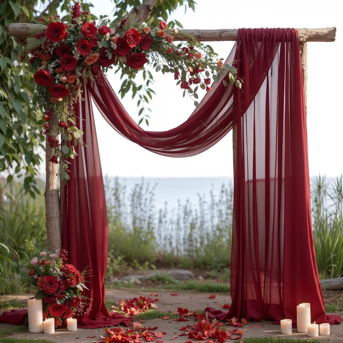 Wedding Arch Draping Fabric, 2 Panels 18FT Burgundy Sheer Backdrop Curtain Chiffon Fabric Drapery
