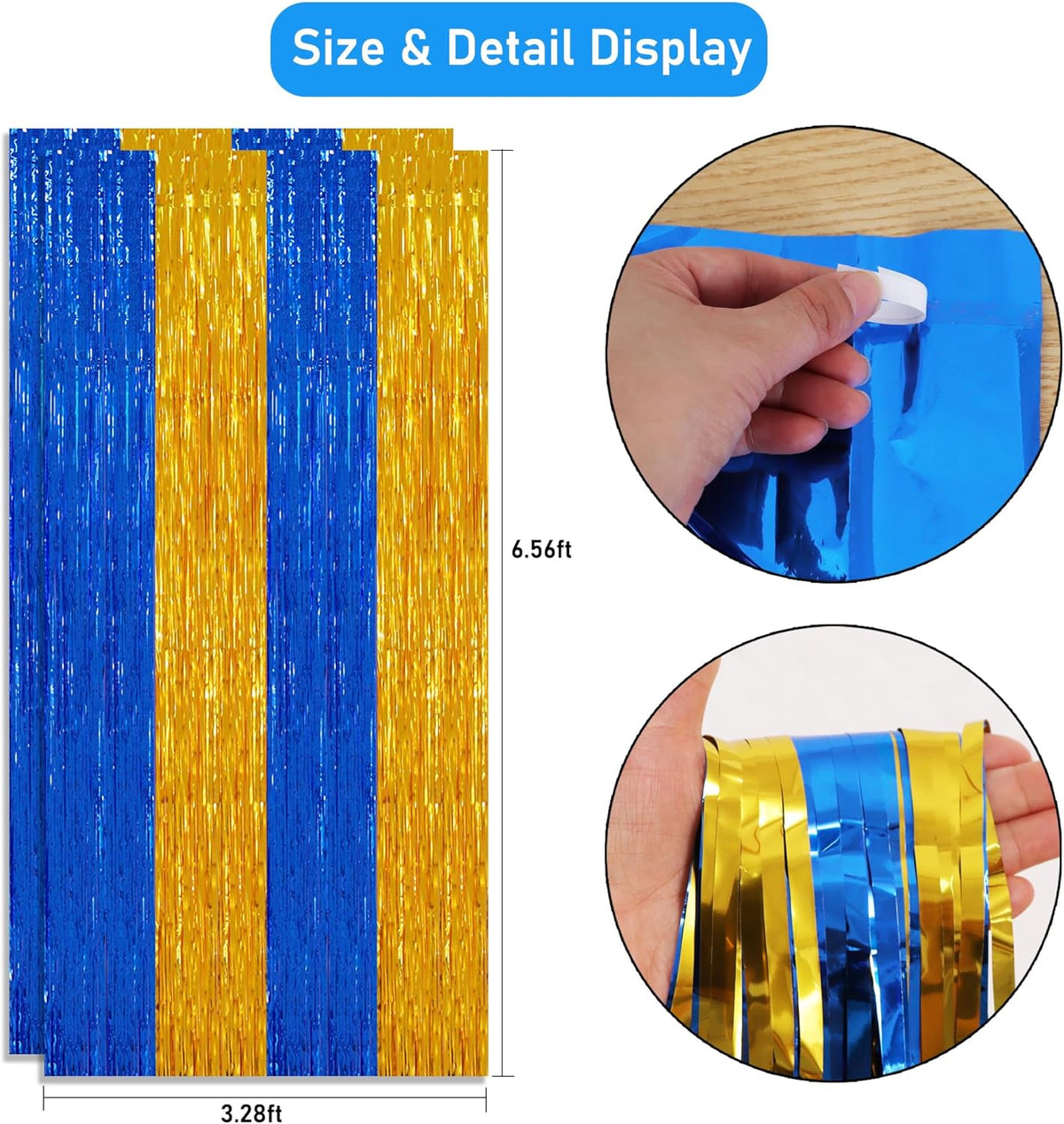 TONIFUL 2Pcs Blue Gold Door Streamers,Green Photo Booth Backdrop,Metallic Streamers Green Foil