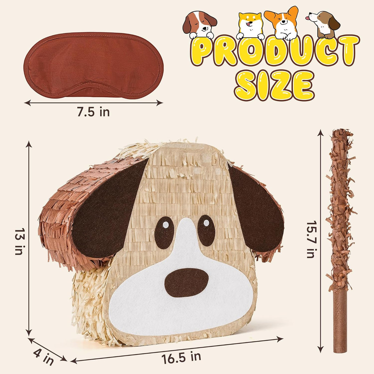 Dog Pinatas Bundle with a Blindfold and a Bat(16.5 x 12.6 x 4 Inches), Perfect for kid's Birthday