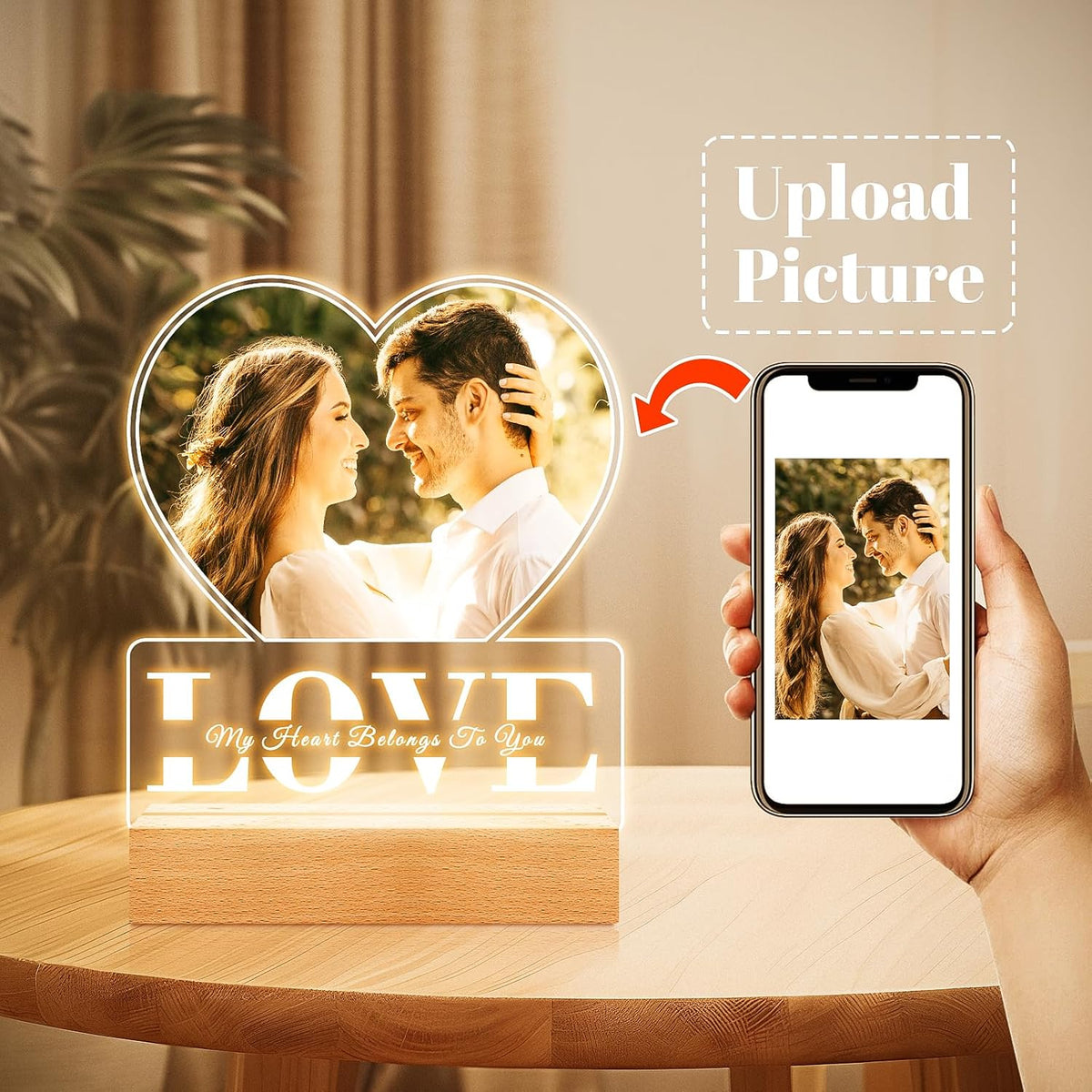 Custom Picture Frames with Photo, Personalized Photo Frame with Night Light, Customized Picture