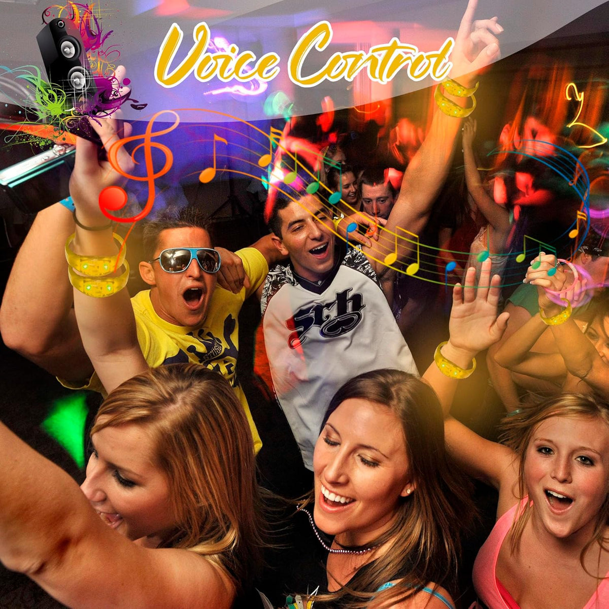 100 Pcs LED Bracelets Sound Activated with Flashing LED Strobe Music Control Light Up Bracelets for