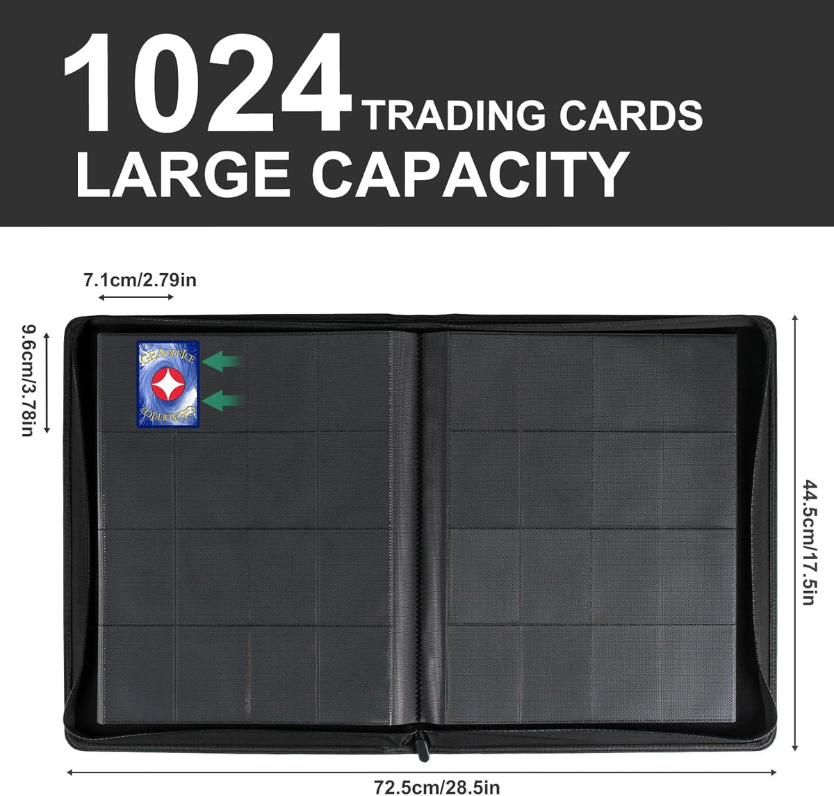 Premium Card Binder 16 Pocket, GEAoffice PU Cover Trading Card binder for 1000+ Cards, Sturdy Card