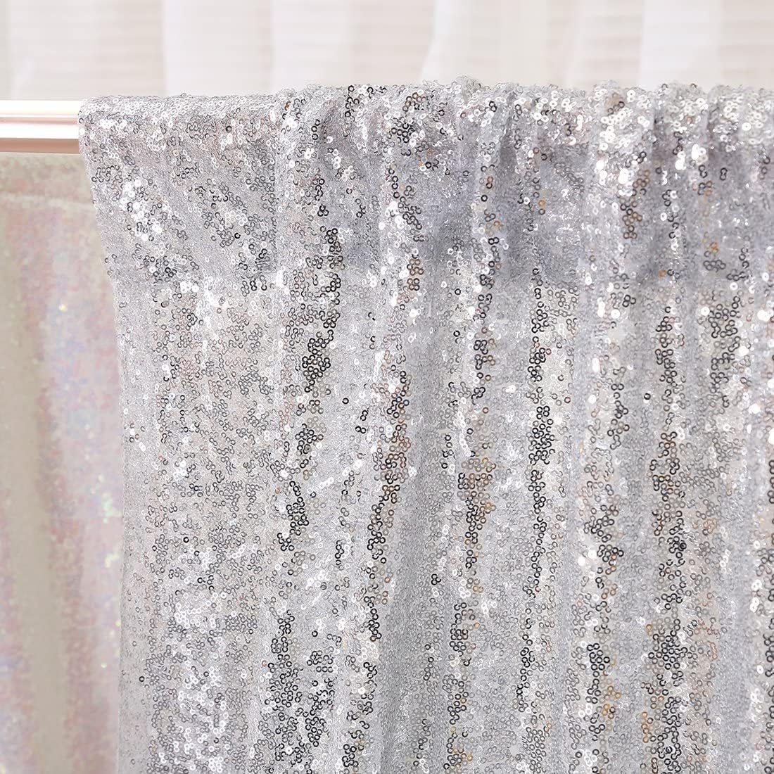 Poise3EHome Silver Sequin Backdrop Curtains,2ft x 8ft Sequin Photography Backdrop Curtain 2 Panels