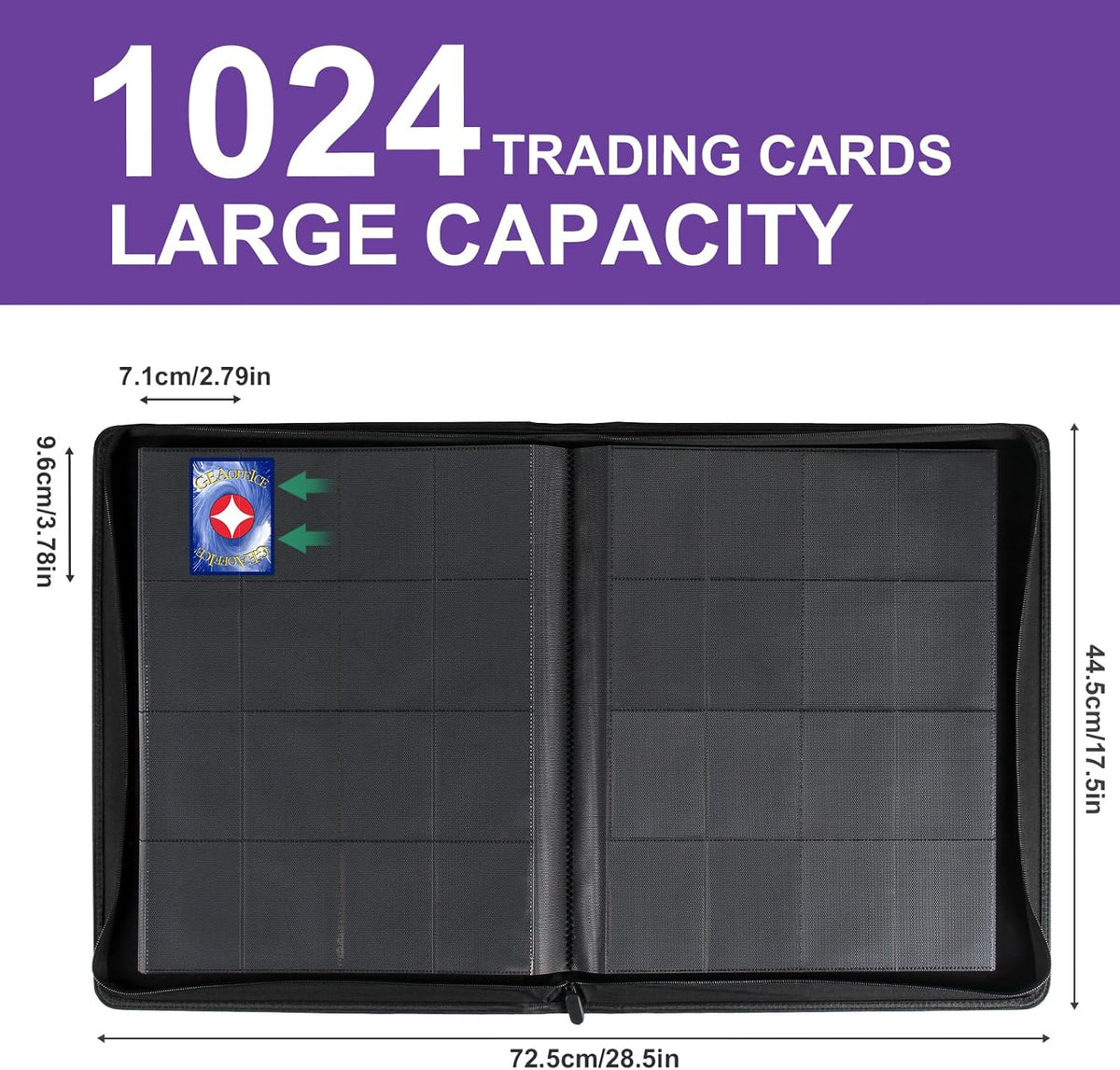 GEAoffice Premium 1000+ Card Binder - Sturdy PU Cover 16 Pocket Trading Card Collection Holder