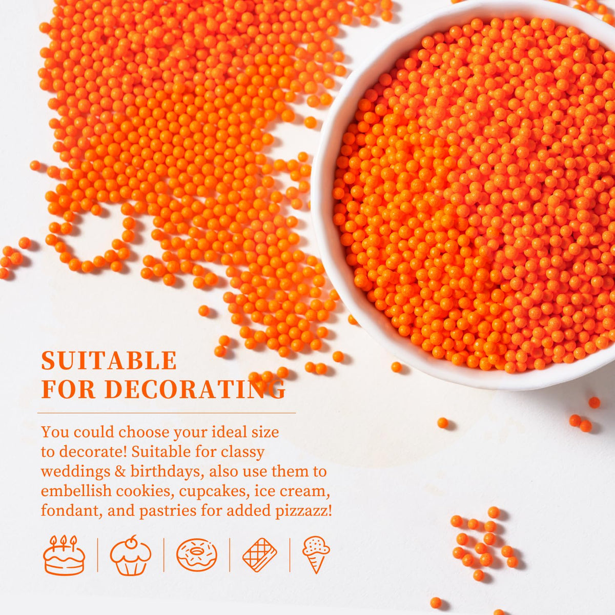 Edible Orange Sprinkles, Nonpareil Sprinkle, Orange Sprinkles for Cupcakes, Cakes, Cookies