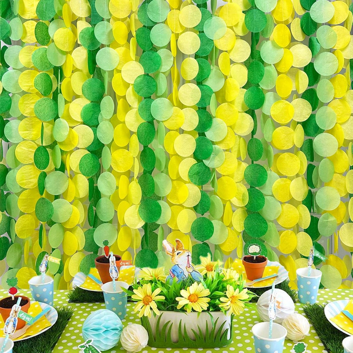 205Ft Yellow Green Party Decorations Ombre Green Yellow Circle Dot Backdrop Garland Tissue Paper