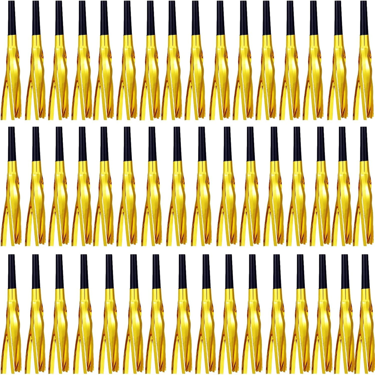48 Pcs Gold Noise Makers Glitter Metallic Fringed Noise Makers Horns for Baby Shower, Kids