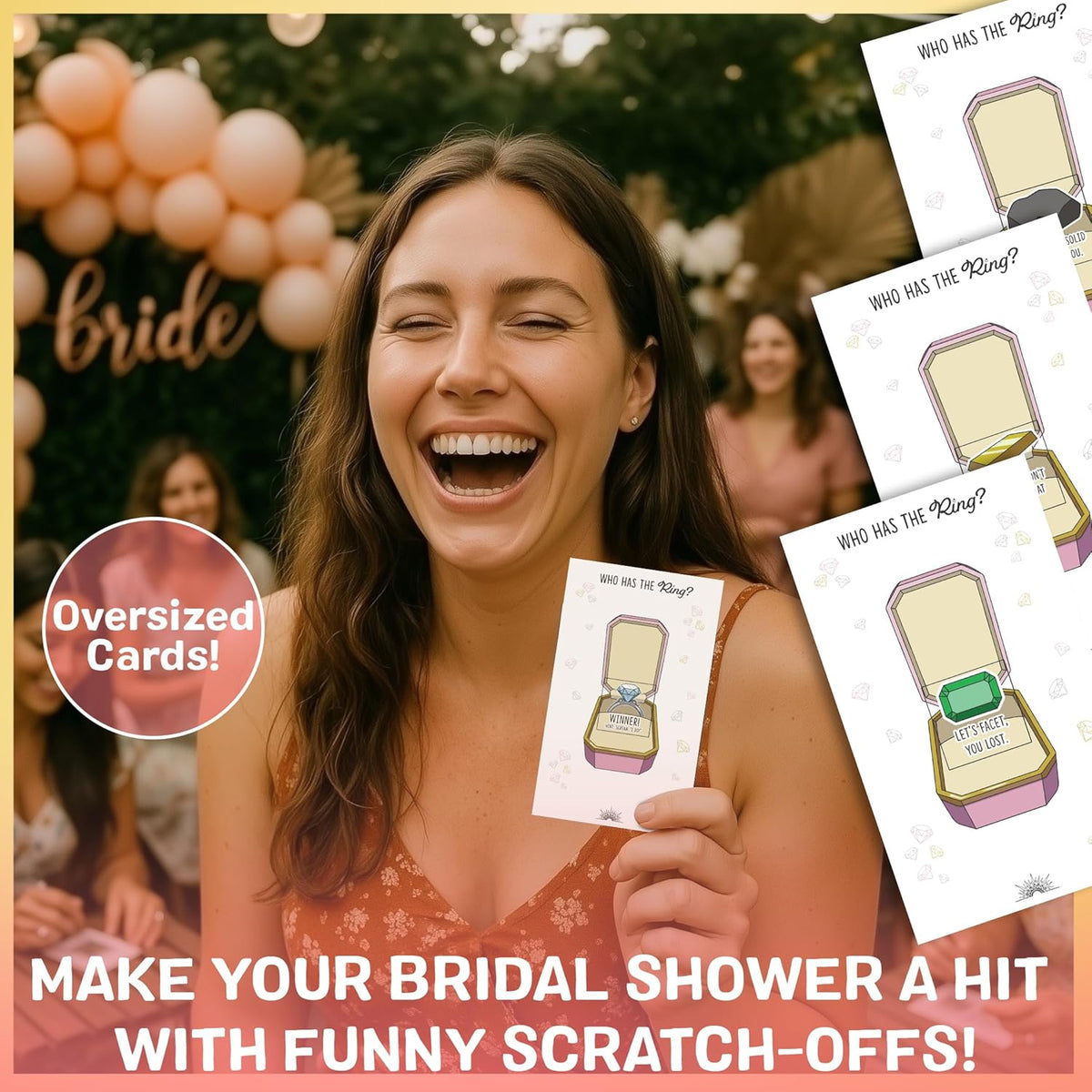 Who Has The Ring Bridal Shower Scratch Off Game - Hilarious Losing Phrases on Ticket Cards - Easy