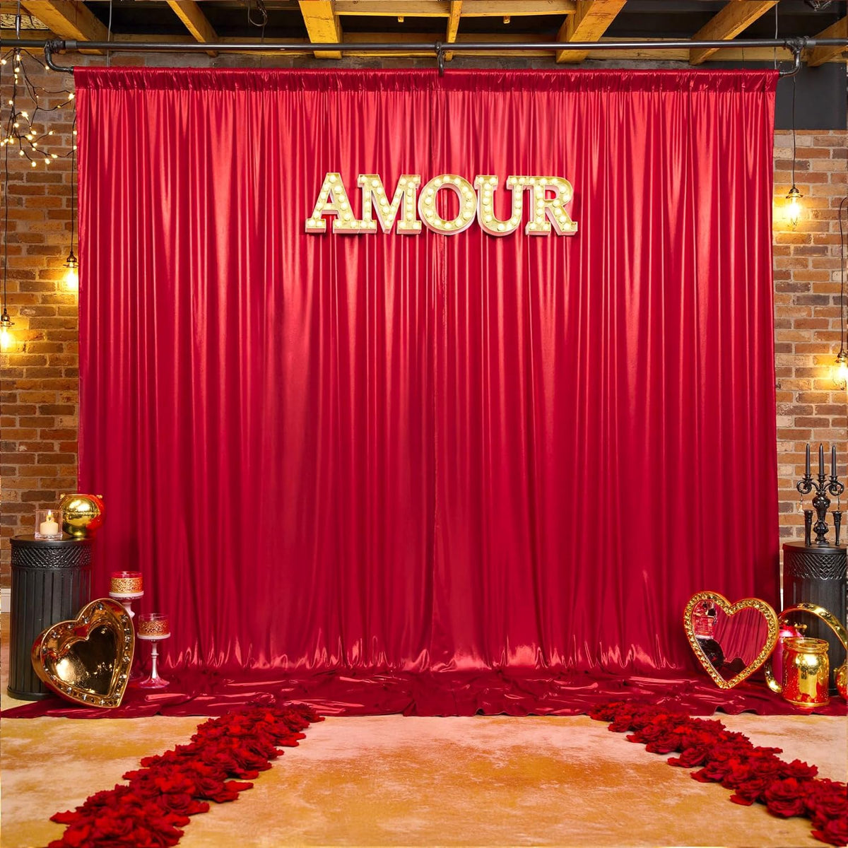 gogoparti 20x10FT Red Sequin Backdrop Curtain - 4 Panels of 5x10FT Wrinkle-Free Glitter Drapes for