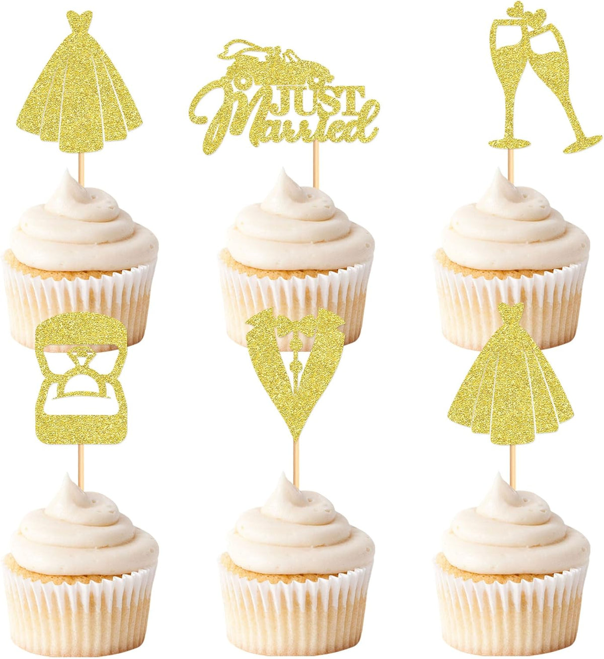25 Pcs Bride and Groom Cupcake Toppers Wedding Dress Diamond Ring Cupcake Picks Bridal Shower