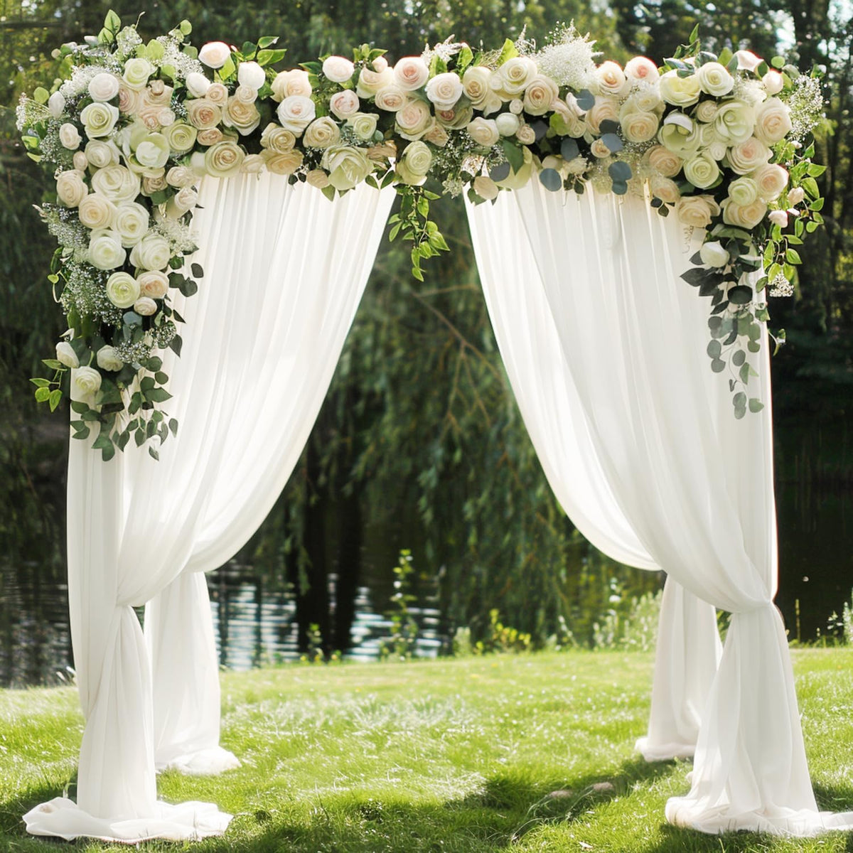Wokceer Wedding Arch Draping Fabric 3 Panels 28.7" x 20FT Ivory Drapes Sheer Fabric Backdrop Arch