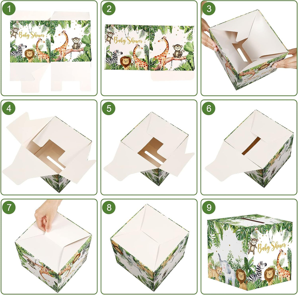 51 Pieces Woodland Baby Shower Card Box and Advice Cards, Diaper Raffle Game Box Tickets, Animals