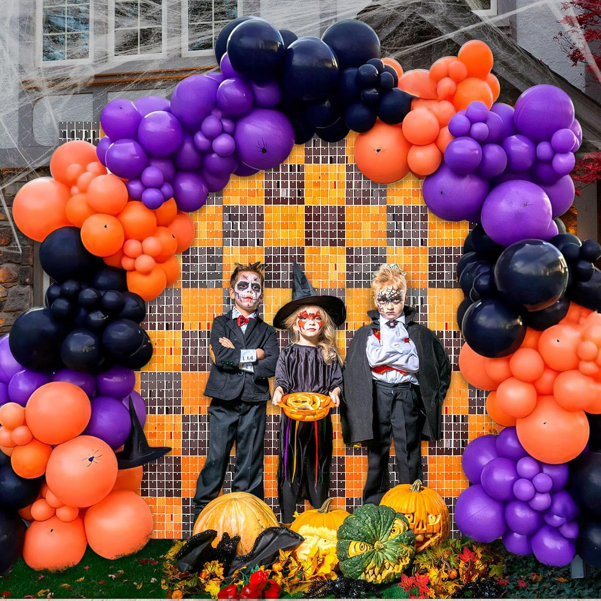 24PCS Black Orange Shimmer Wall Backdrop, Halloween Square Sequin Photo Backdrops Panel, Glitter