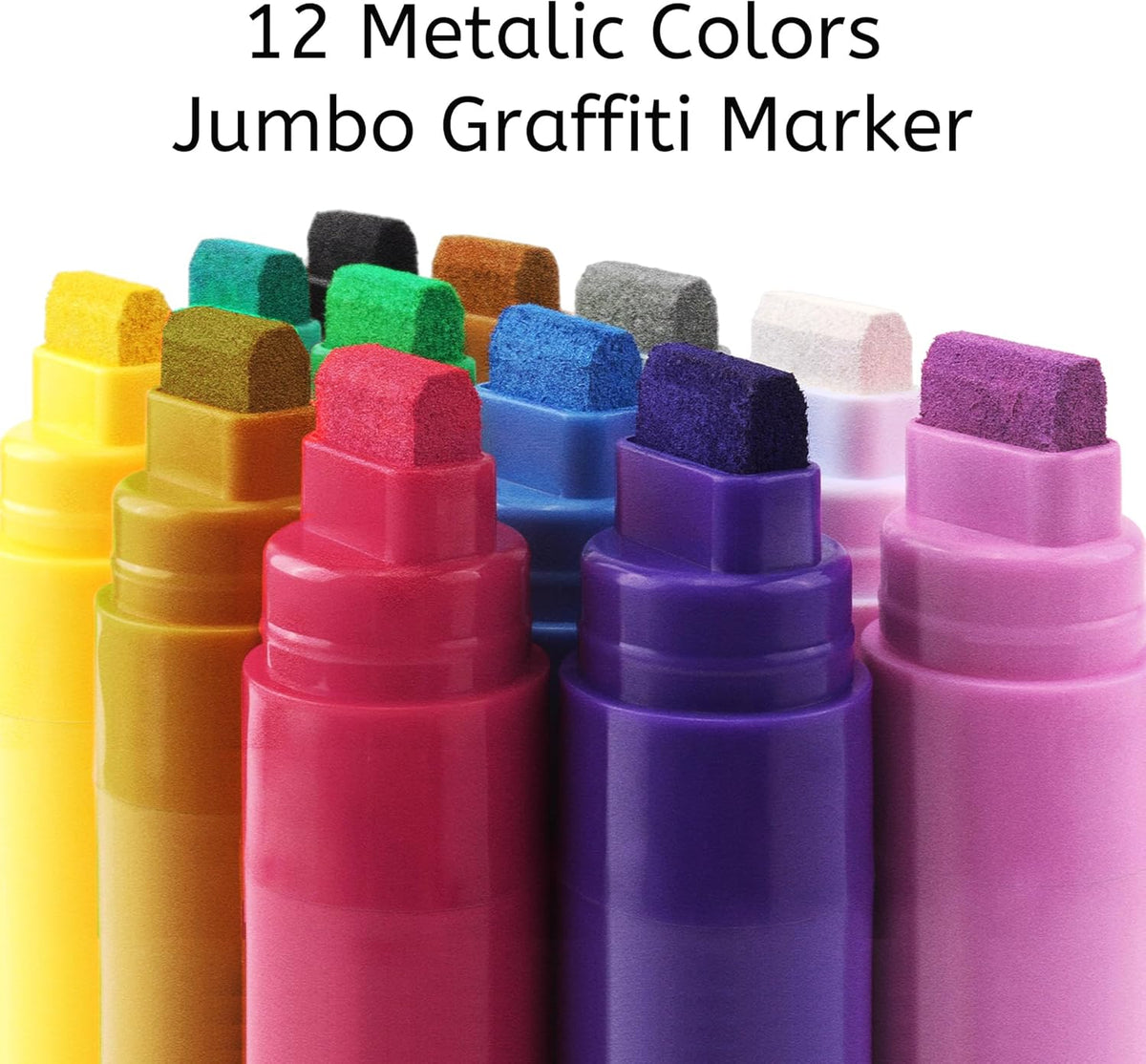Jumbo Graffiti Poster Markers Set: 12 Metallic Colors Large 15mm Wide Tip Permanent Ink Thick