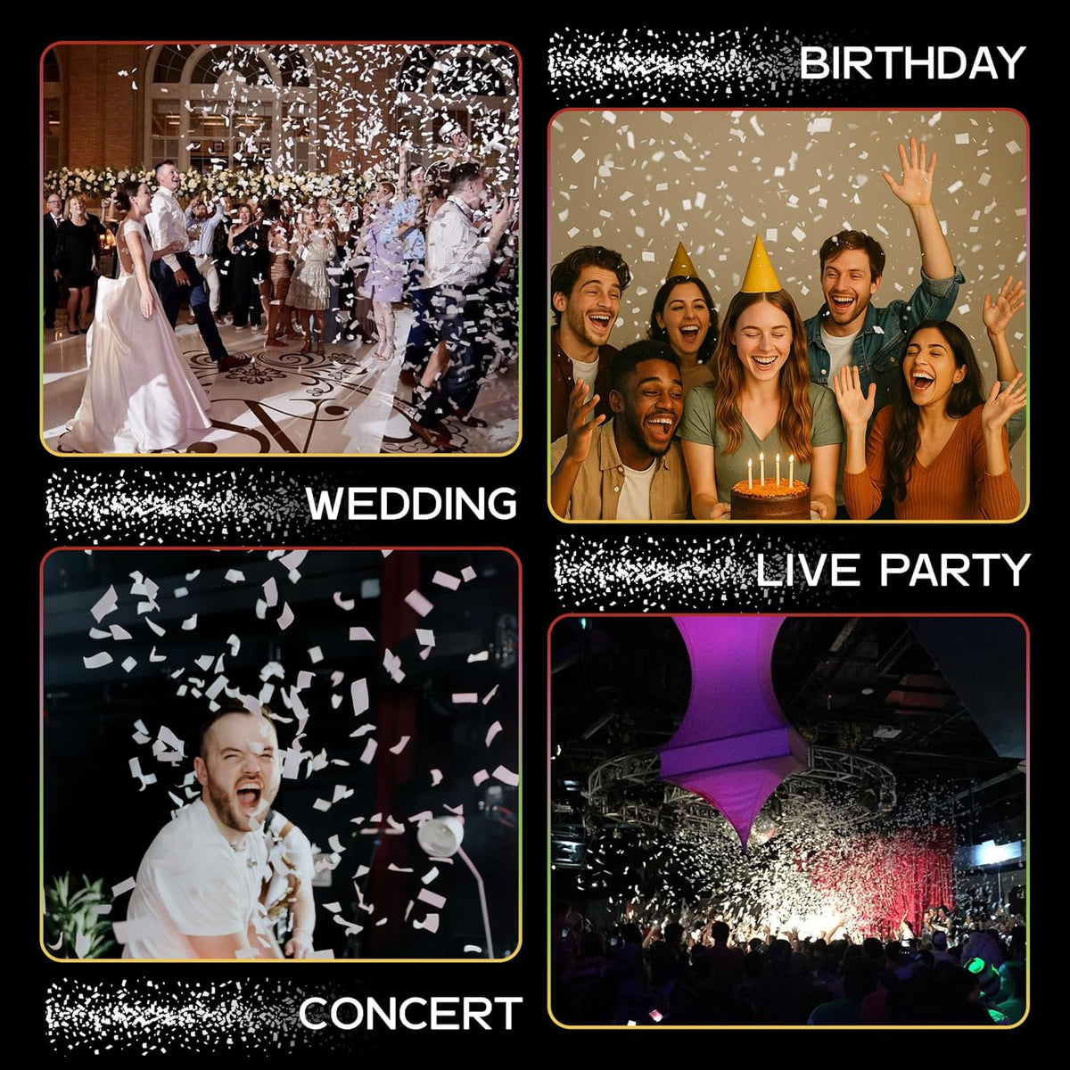White Biodegradable Confetti - Rectangular Fluttering Tissue Paper Confetii for Cannon and Launcher
