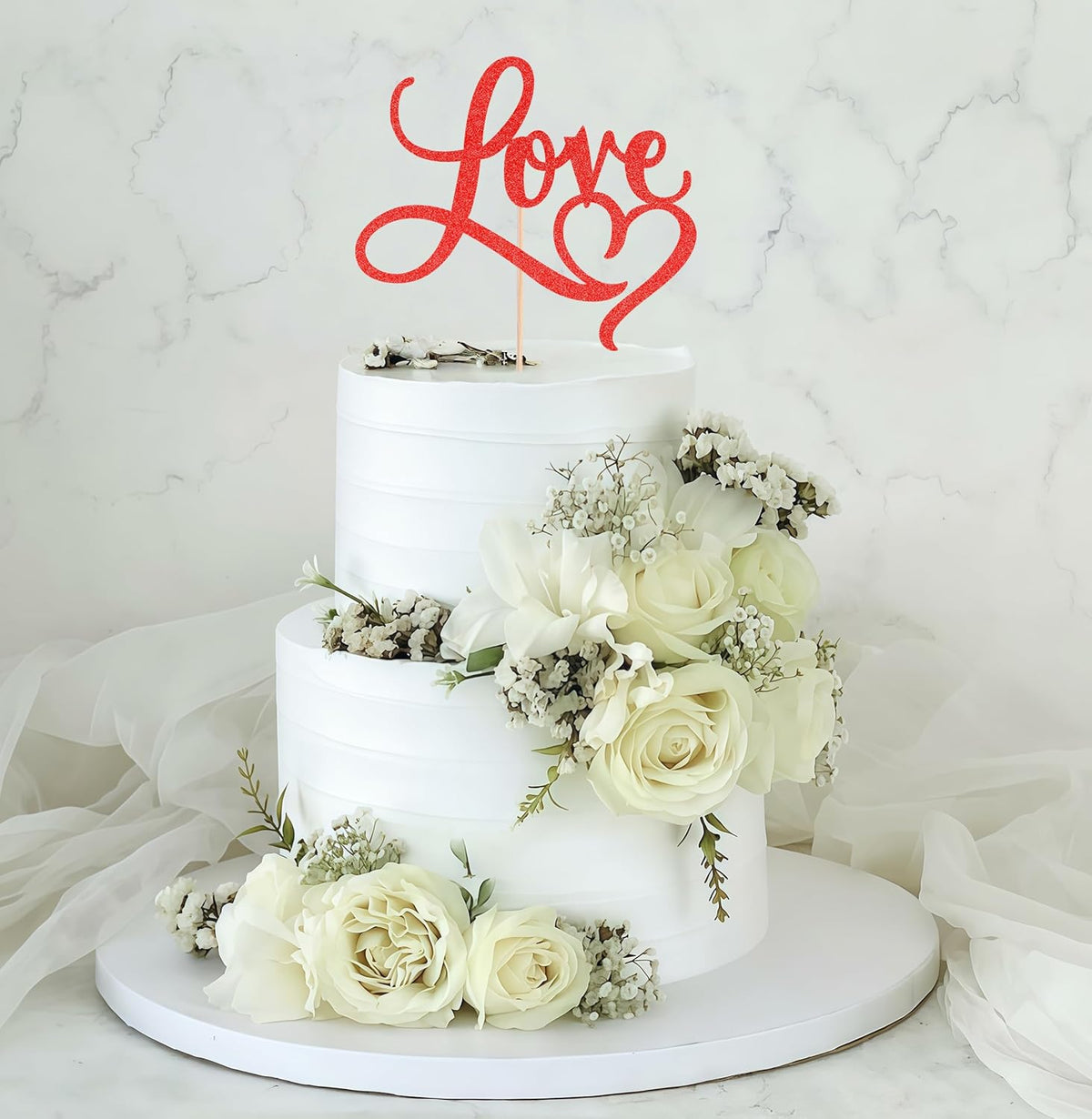 Love Cake Topper - Red Glitter Paper Wedding Cake Decoration Supplies, Perfect for Bridal