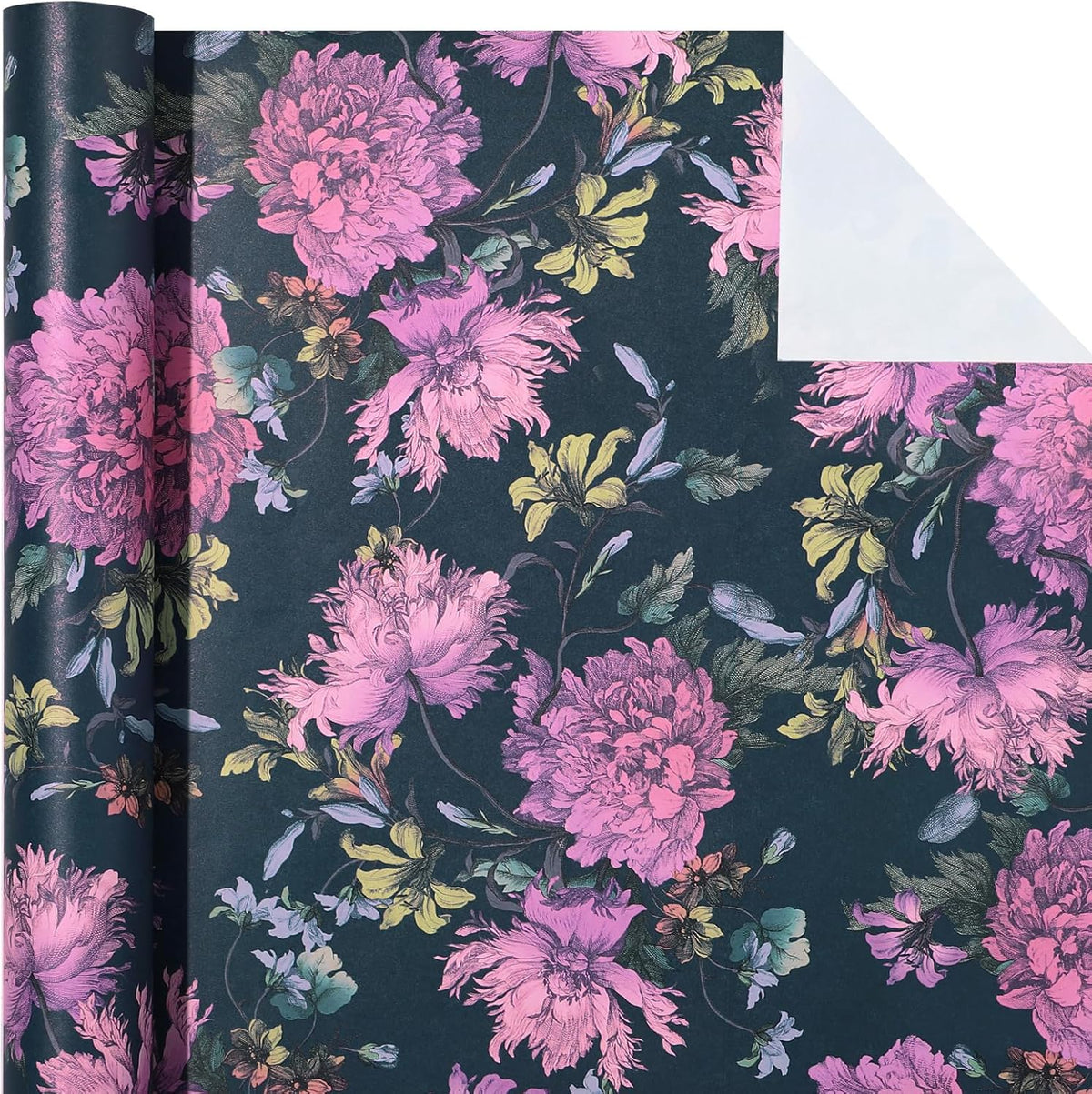 WRAPAHOLIC Kraft Floral Wrapping Paper Roll - Mini Roll - 17 Inch x 16.5 Feet - Vintage Flower