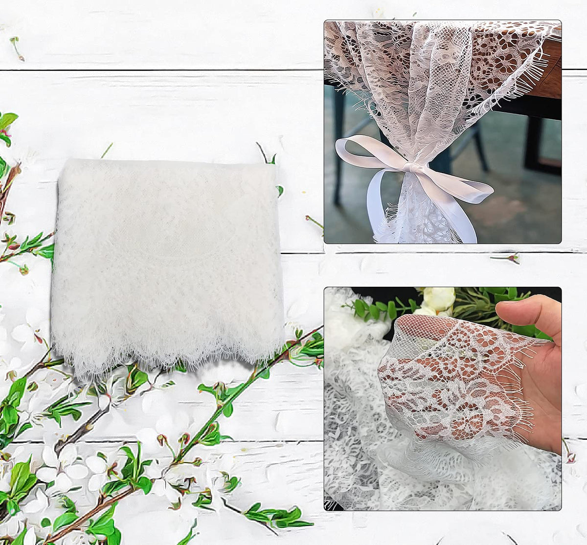 3 Pcs White Lace Table Runner 14 x 120 Inch Embroidered Boho Table Runner for Wedding Party Bridal