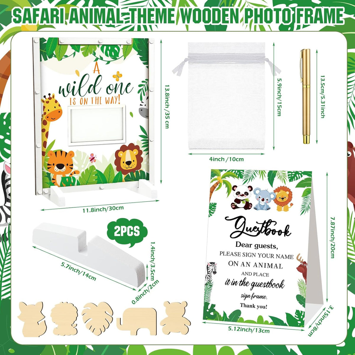 65 Pcs Safari Animal Baby Shower Guest Book Alternatives He or She Gender Reveal Baby Shower
