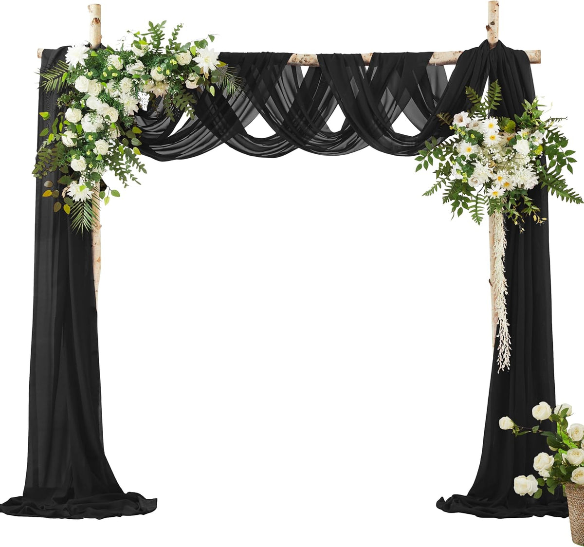VACVELT Wedding Arch Draping Fabric - Black Chiffon, 1 Panel Sheer Drapes, 30 Inch x 20ft Chiffon
