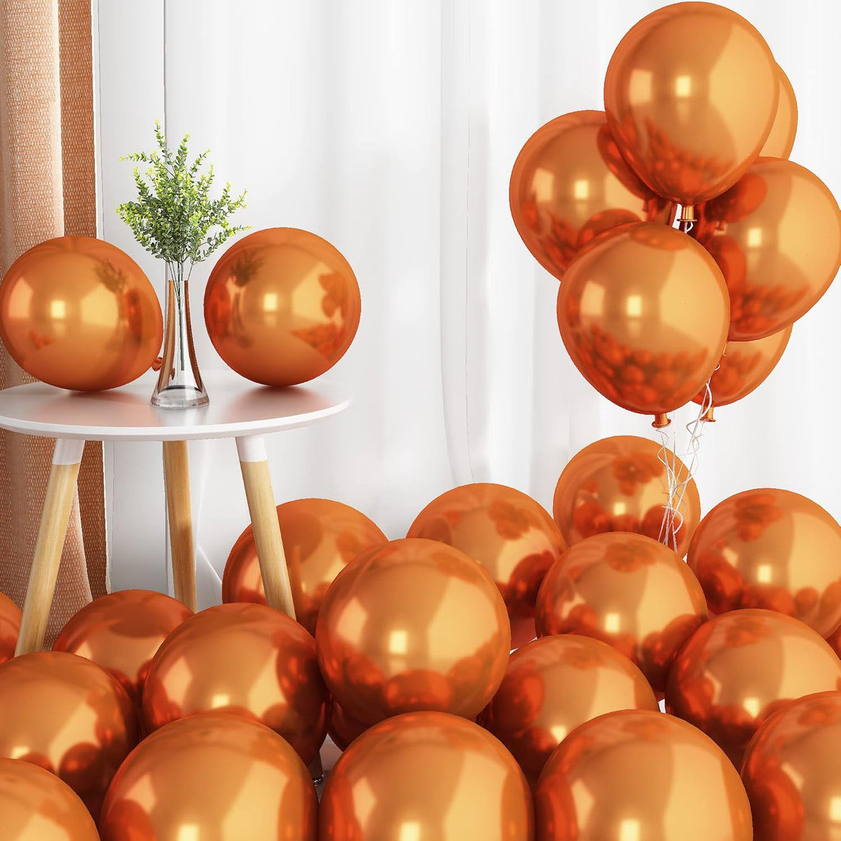 Chrome Orange Balloons, 50 PCS 10 Inch Double Stuffed Metallic Orange Balloons, Shiny Thick Chrome
