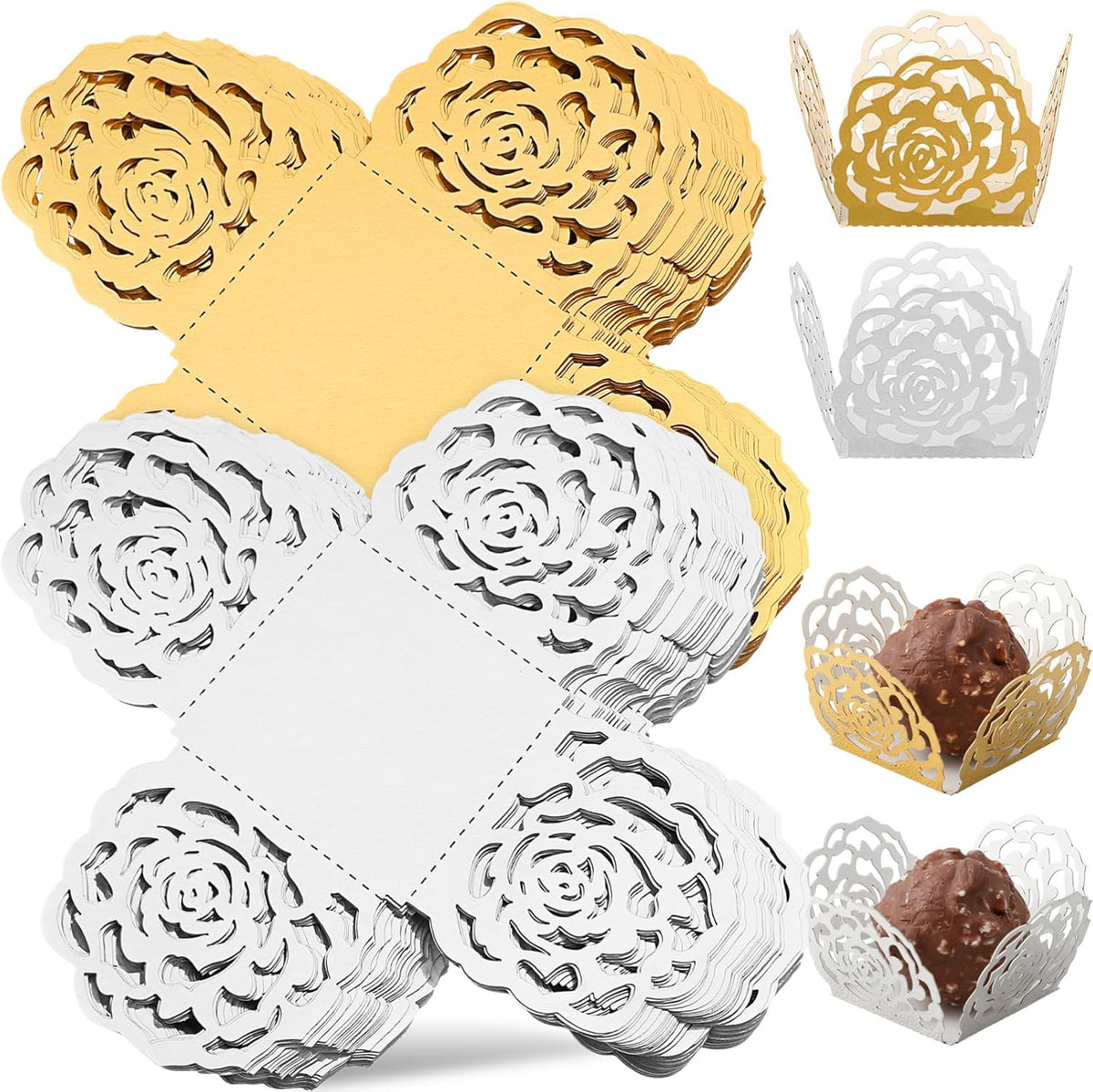 100Pcs Truffle Wrapper Liners, Paper Mini Cupcake Liners Chocolate Candy Transfer Sheets, Peanut