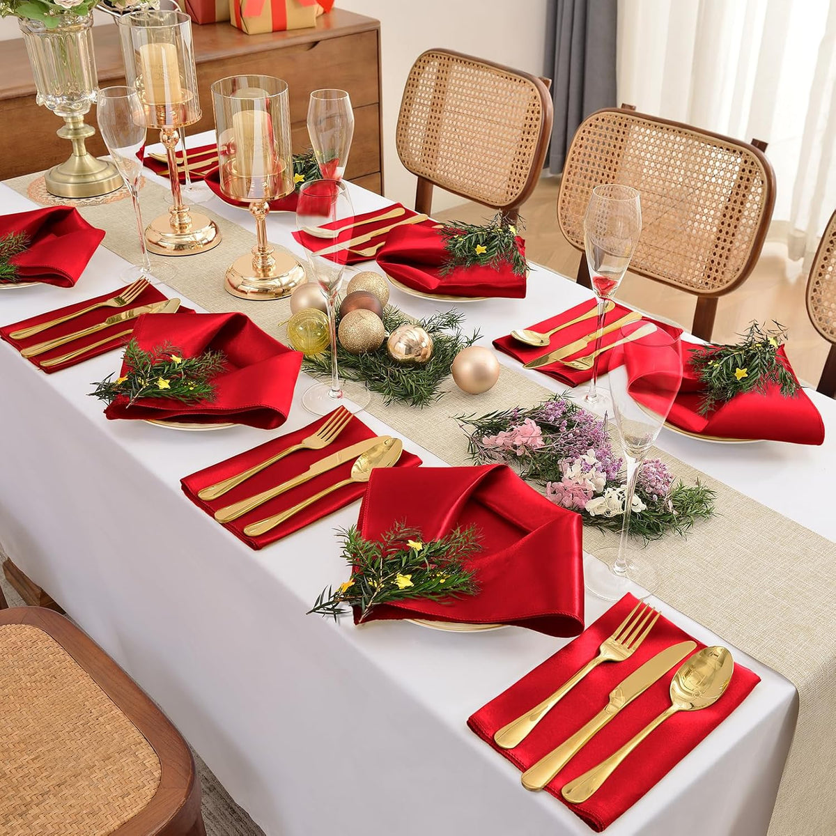 50 Pieces Red Satin Napkins, 17" x 17" Square Table Napkins, Silky Soft Smooth Washable Napkins for