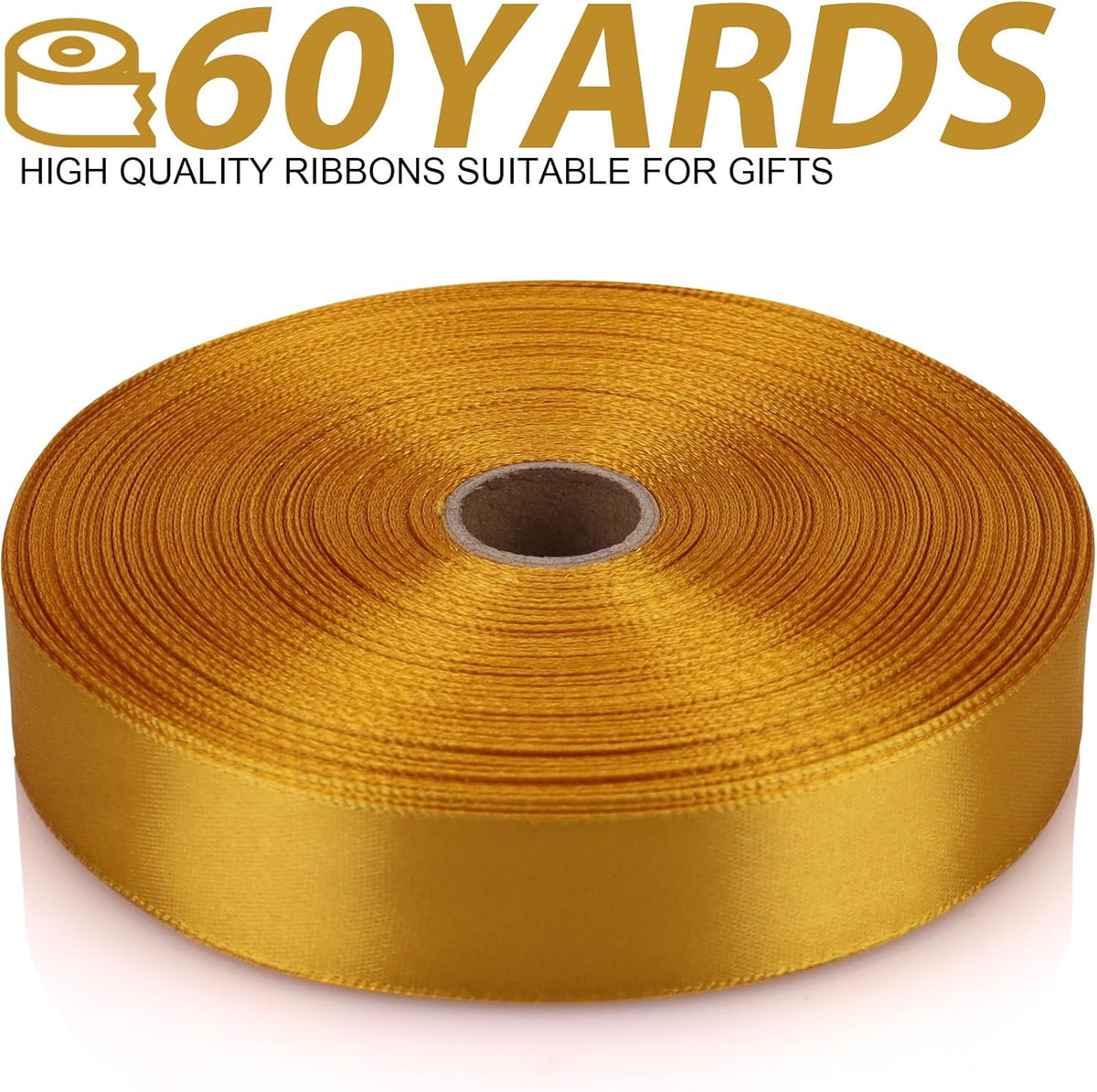 Gold Ribbon 7/8 Inch 60 Yards Satin Craft Ribbon-Single Face Polyester Ribbon for Handmade