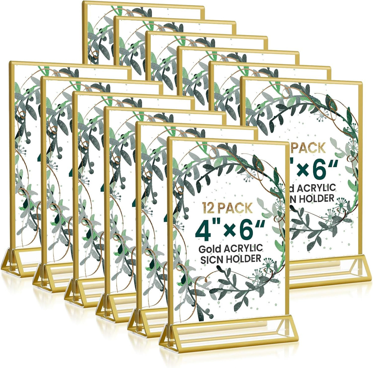 Acrylic Gold Sign Holders 4x6, 12 Pack Wedding Gold Table Number Holders, Double Sided Photo