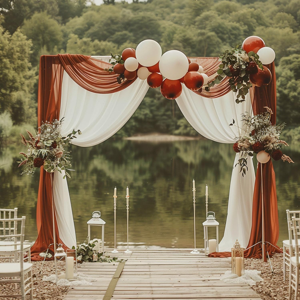 Wokceer Wedding Arch Draping Fabric Terracotta 28.7" x 20FT Sheer Drapes Backdrop for Ceremony