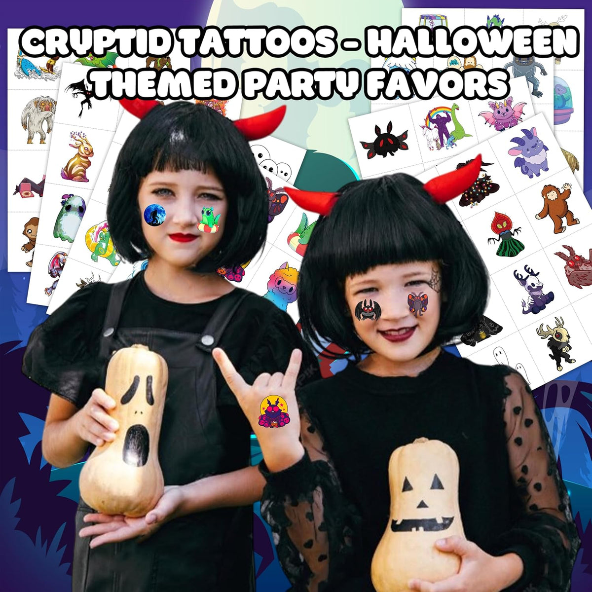 96PCS Cute Cryptid Temporary Tattoos Themed Halloween Birthday Party Decorations Supplies Favors
