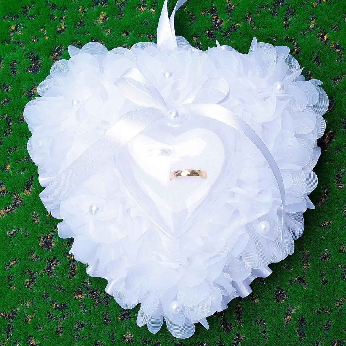 Ring Pillow is Designed with White Roses, Mozambique Diamond and Flowers. It is A Ring Bearer That