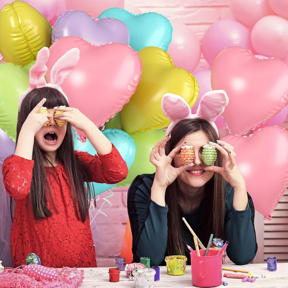 Biapian Pastel Heart Balloons, 10 Pcs Macaron Heart Shape - 18inch Pastel Pink Purple Green Teal