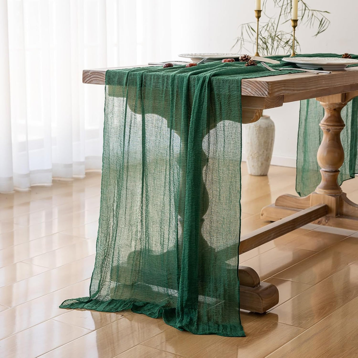 6pcs Emerald Green Cheesecloth Table Runner Gauze 120 Inch 10 FT Rustic Boho Cheese Cloth Runner