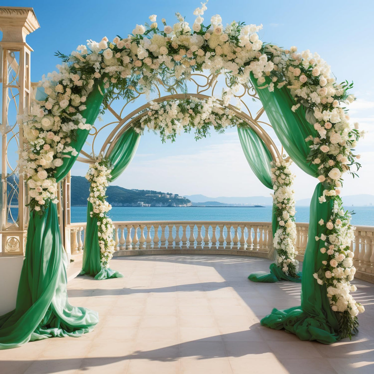Wokceer Wedding Arch Draping Fabric 2 Panels 28.7" x 20FT Emerald Green Drapes Sheer Fabric