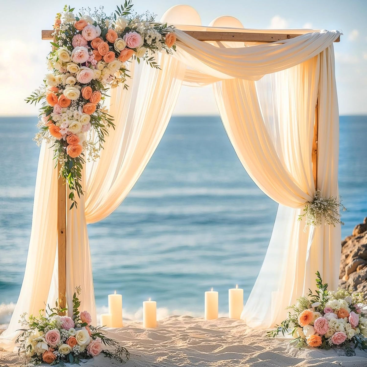 Wedding Arch Draping Fabric, 2 Panels 28" x 19Ft Champagne Backdrop Curtain, Arch Decorations