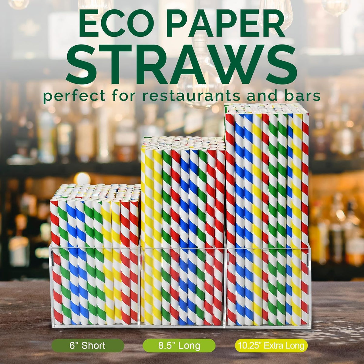 [10mm Wide] Chunspak 6" Short Fat Colorful Striped Paper Drinking Straws Disposable 100 Counts for