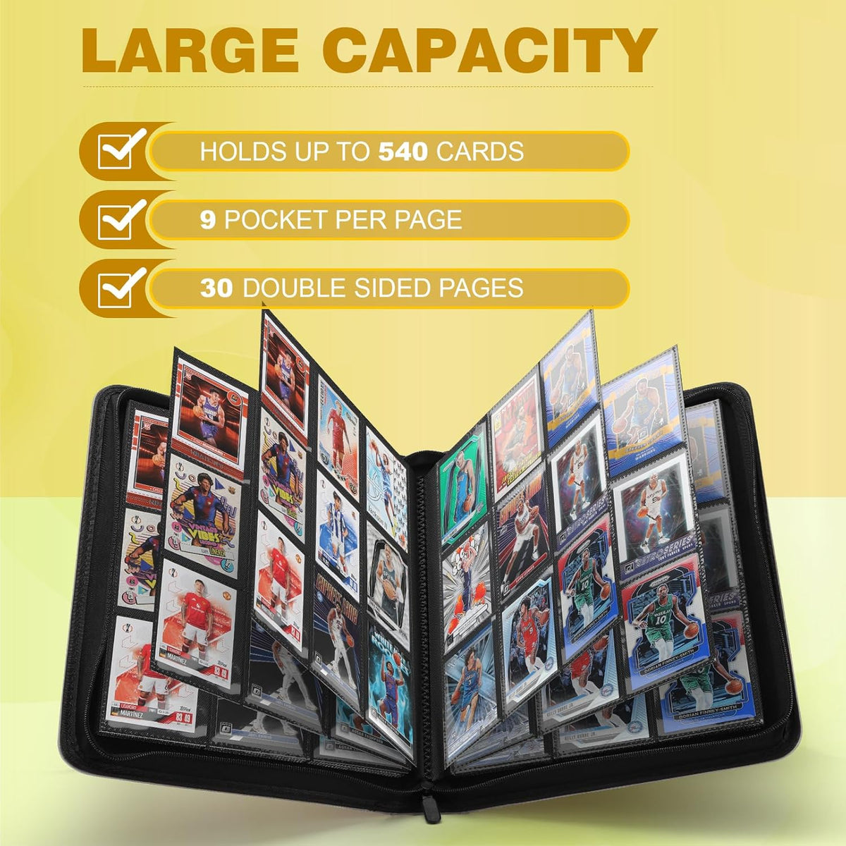 Trading Card Binder, Card Binder 9 Pocket for Trading Cards, Holds 540 Cards, Zippered Premium Card