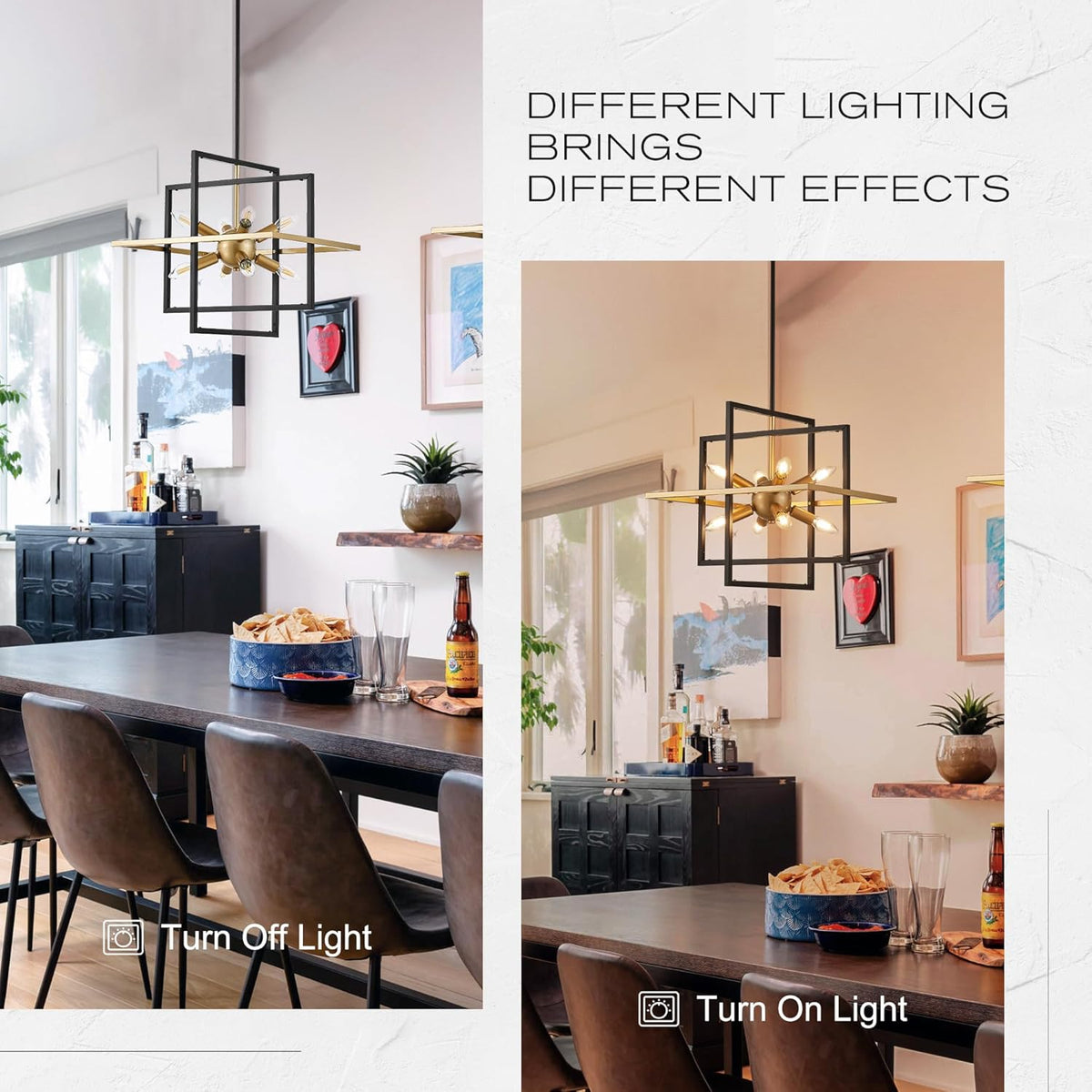18.9'' Black Gold 8-Light Sputnik Chandelier Modern Industrial Adjustable Hanging Geometric Pendant
