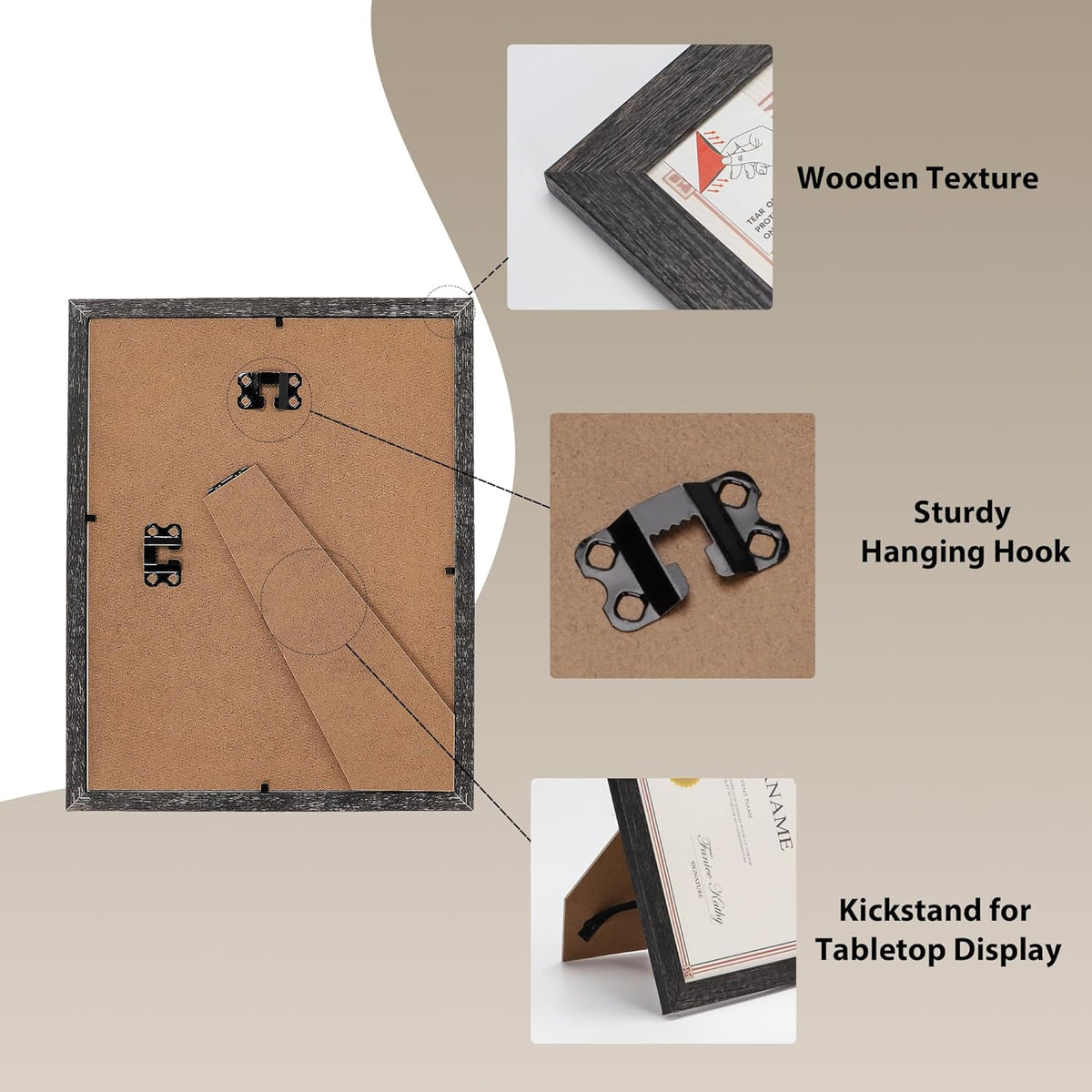 PETAFLOP Bulk 8.5 x 11 Picture Frame Set of 18, Rustic Black Document Certificate Frames for Wall