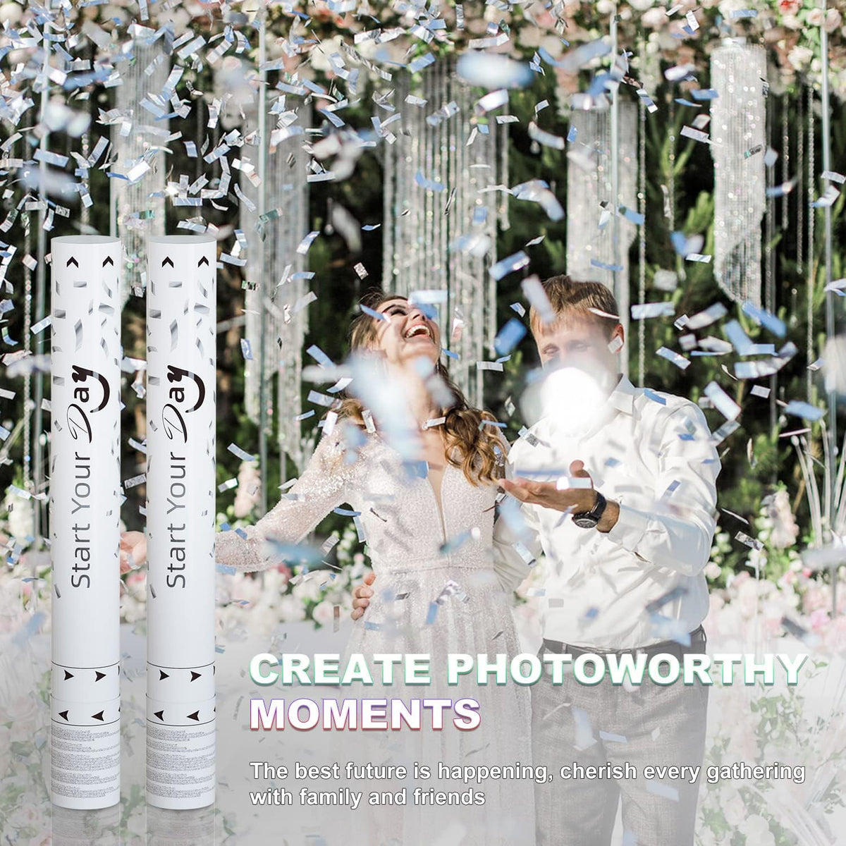 confetti Cannons, 15 Inch+Longer Confetti Shooters Party Poppers, WORKKEEP Silver Confetti Popper