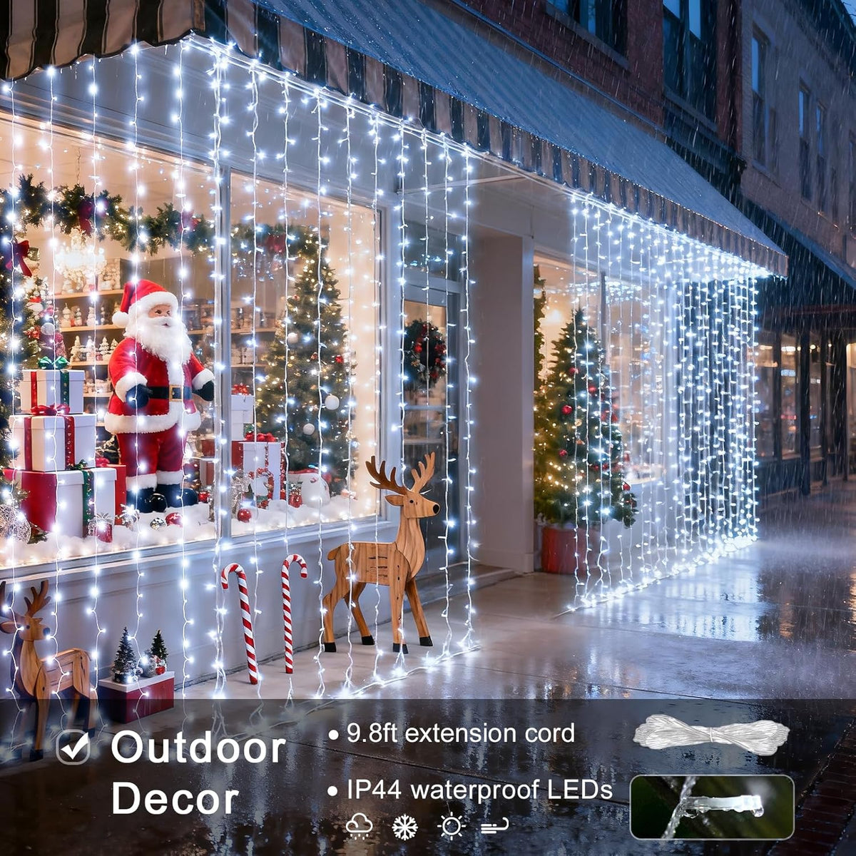 JMEXSUSS 900LED Christmas Curtain Lights Outdoor with Remote, 9.5x29.5ft White Christmas Lights