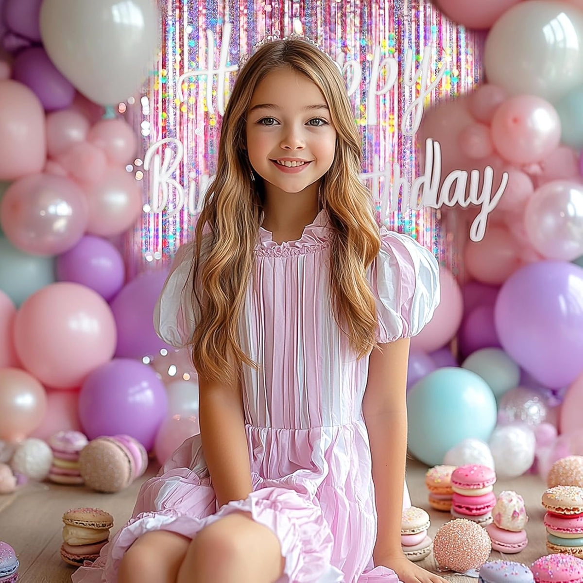 4 Packs Pink Foil Fringe Curtain, Pink Glitter Metallic Tinsel Backdrop for Birthday, Wedding, Baby