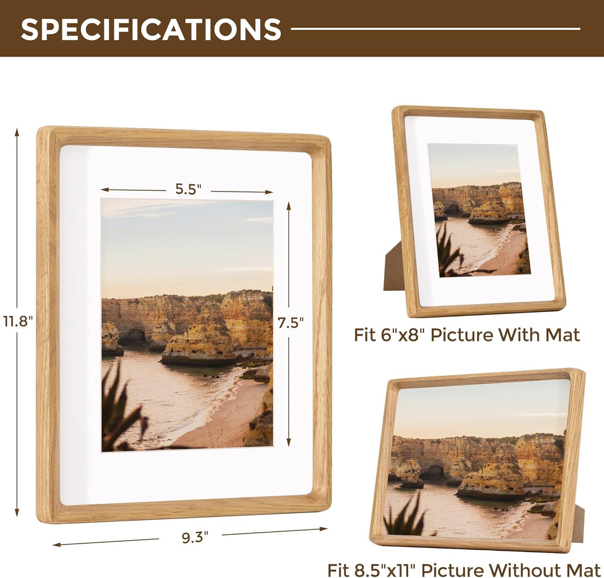 8.5x11 Picture Frame USA-Sourced Natural White Oak Wood Solid Original Wood Photo Frame Handcrafted