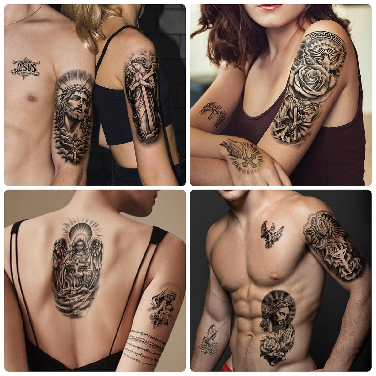 77 Sheets Christian Temporary Tattoo Adult, Religious Jesus Christ Cross Angels God Half Arm Fake