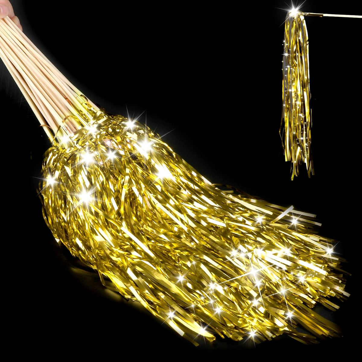 100 pcs Wedding Wands Light up with LED Tinsel Wedding Streamers for Wedding Send off and Greeting