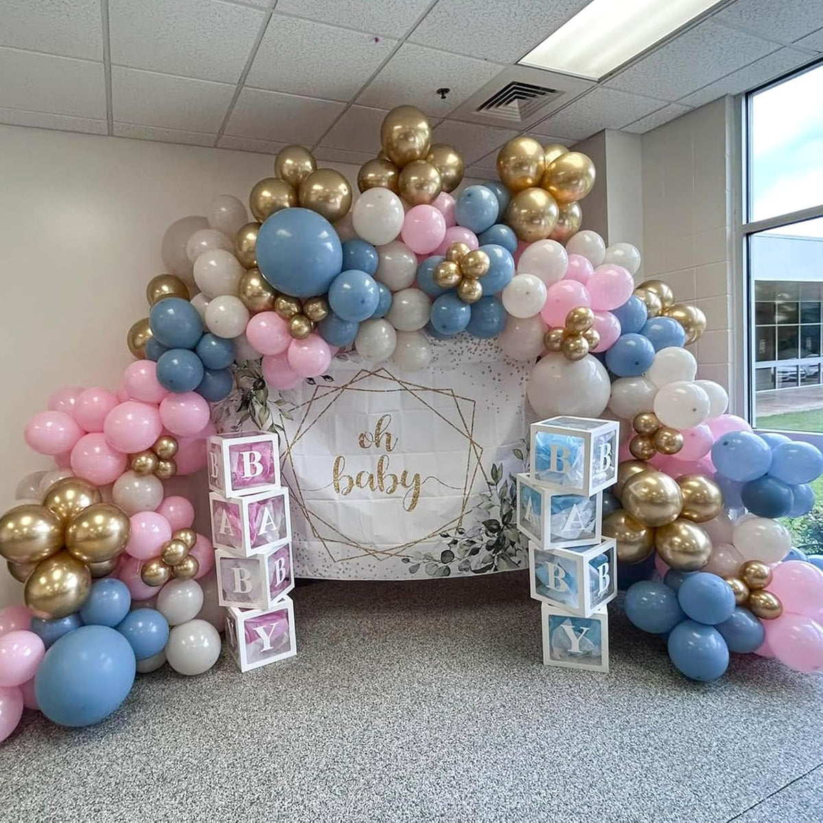 Gender Reveal Balloons, 60 Pcs 12 Inch Dusty Blue Pink Balloons, Chrome Gold Sand White Balloon for